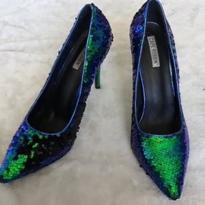 Green reverse sequin  high heel shoes